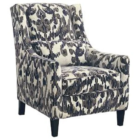 Wing Back Accent Chair with Ikat Fabric and Kidney Pillow